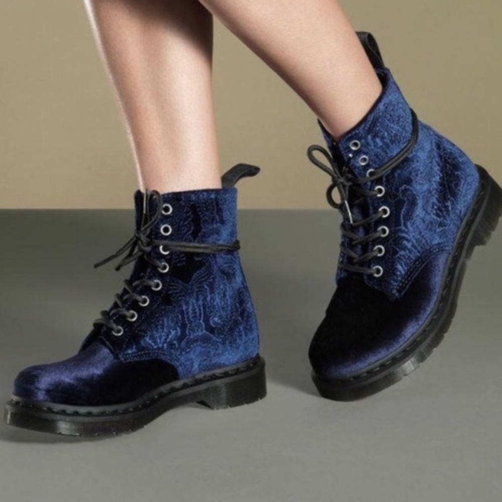 Dr. Martens blue velvet brocade velour boot 1460